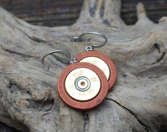 12 Gauge Earrings – Authentic Shotgun Shell Earrings Set in Wood