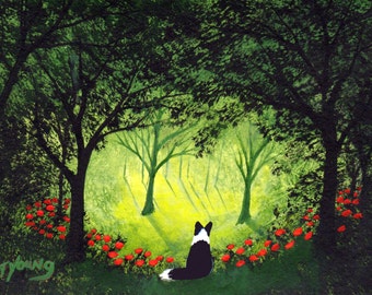 Border Collie Dog ACEO Folk Art PRINT of Todd Young painting
