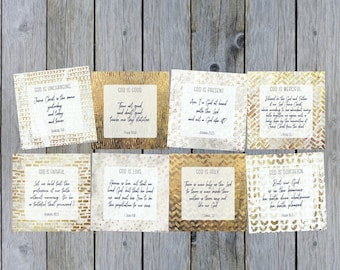 KJV Scripture Card, God is, Neutral, Gold, Geometric, Bible Verse, Encouragement, Gift, Memory Prayer Set Attributes Truth Square