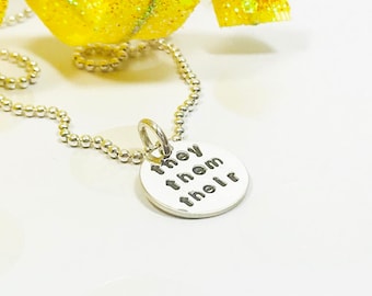 Pronoun Necklace - Pronoun Jewelry - Ask About My Pronouns - Nonbinary Jewelry - Genderqueer - Coming Out - Gender Identity - Transgender