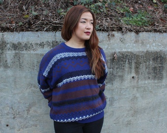 Vintage Blue Geometric Print Sweater
