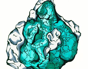 Turquoise Gemstone Print of Original Drawing - Birthstone - December Birthday