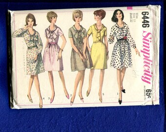 1966 Simplicity 6446 Shirtwaist Dresses with Scarf Neckline Size 12