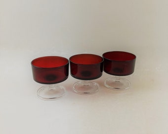 Vintage Ruby Red Luminarc "Cavalier" Champagne Coupe, Set of 3