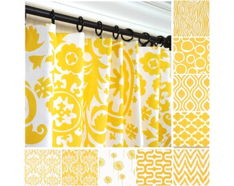 Yellow Window Curtains.Damask Drapes.Kitchen Curtains.Scrolls Curtain Panels.Dandelion Curtain Panels.Yellow Morrocan Drapery