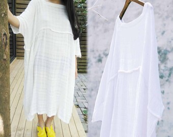 726---Jacquard Cotton Tunic Dress, Boho White Robe, One size Fits All.