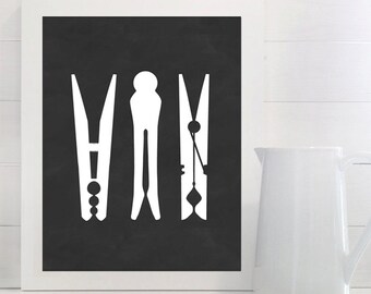 Clothespin print - Clothes peg, Clothes-peg, Clothes, Pin, History, Origin, Room, Mid Century, Modern, Decor, Art, Wall