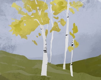 Aspen Tree Art Print | Aspen Painting | Outdoorsy Children's Art | Jennifer Shear | 5x7 | 8x10 | 11x14