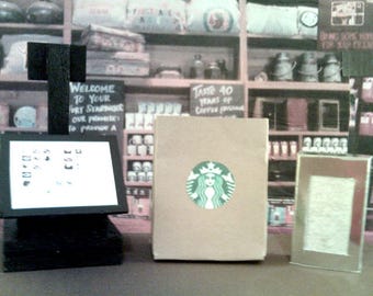 American Girl Sized Starbucks Digital Cash Register & Napkin Dispenser Set