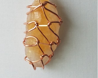 Citrine, Copper Wire Necklace.