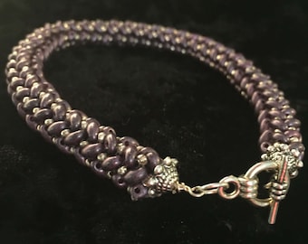 Herringbone Variation Woven Glass Bead Bracelet