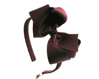 Girls Dark Maroon Hair Bow Headband, School Uniform Bow Headband, Adult Headband, Toddler Headband