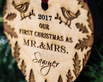 Personalized Christmas Ornament, Our First Christmas Ornaments Personalized, Newlywed Ornament, Just Married Ornament - SKU#303
