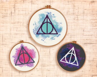 Set of three Cross stitch pattern Modern cross stitch Geometric Scandinavian cross stitch Watercolor counted cross stitch PDF Hoop art DIY