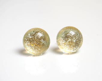 Gold Dichroic Earrings - Fused Dichroic Glass Earrings - Pale gold Stud Earrings - Gold Studs - Stud Earrings for Women - ES 630