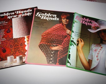 GOLDEN Hands CRAFT Magazine Books, SET of 3, crochet, stitchery, embroidery, weaving, needlepoint
