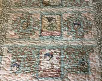 Artsy Girls Quilt, Butterflies, Mint Green, Cuddly Backing