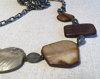 Station necklace with antiqued silver chain