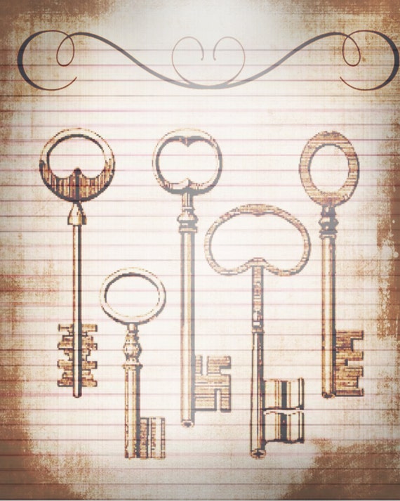 Printable Journal Page Vintage Old Keys Lined Digital