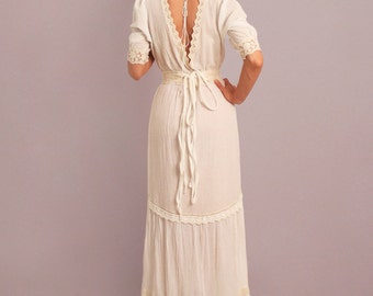 Boho wedding dress, rustic wedding dress, bohemian wedding dress, V-neck, backless dress, cotton wedding dress, alternative wedding dress