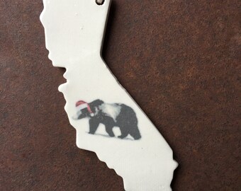 California Christmas Ornaments, California Brown Bear, California Ornaments, California Gifts, Simple Christmas Ornaments, Clay Ornaments