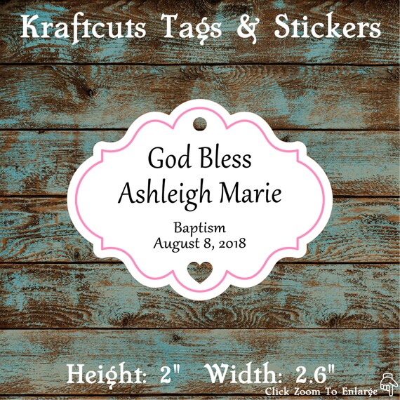Personalized Favor or Gift Tags - God Bless Baptism Tags with Pink Border #765 - Quantity: 30 Tags