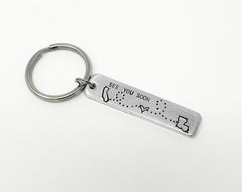 Long Distance Boyfriend Gift, Gift for Him, Couple Keychain, Long Distance Gift, State to State, See You Soon, Going Away Gift, Hand Stamped