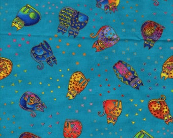 RARE Laurel Burch Fanciful Felines Cats All Over in Turquoise 1/2 yard