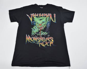 Vintage 1988 Monsters of Rock Van Halen Metallica Scopions Dokken Tour 2 sided t-shirt mens Large (fits S/M) metal band