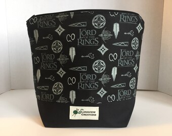 Wedge Bag, Zippered Bag, Knitting Project Bag, Small Project Bag, Sock Size, Lord of the Rings