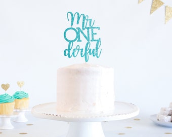 Mr Onederful Cake Topper - Glitter - 1st Birthday. Smash Cake Topper. First Birthday Boy. Cake Topper Boy. 1st Birthday Decor. Boy Party.