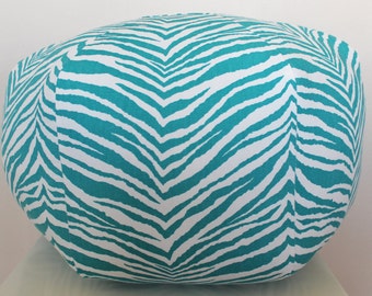 Teal zebra pouf / SMALL / ready to ship / floor pillow / ottoman / cushion / mini pouf / home decor / unique / stool / morrocan pouf