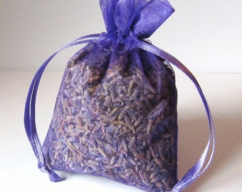 ORGANIC Lavender Sachets 12 pack dried lavendar in 2x3 PURPLE color organza sachets air freshener aromatherapy