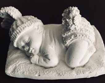Baby figure, Baby, Baby on pillow, Baby bunny ears, Baby crafts, Craft supplies, Mixed media, Memorial baby, plaster baby, Baby blanks