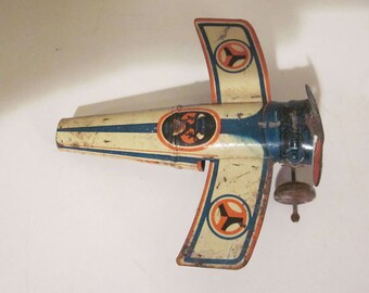 Vintage Lithographed Tin Whistle Penny Toy Airplane