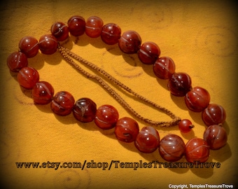 Antique Afghani Carnelian Melon Trade Beads Necklace Imported from Kathmandu Earthquake Relief