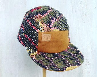 Autumn colors aboriginal print 5 panel camp hat