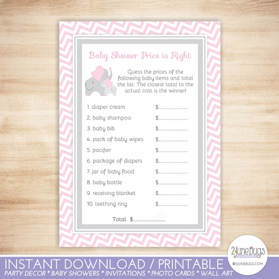 Elephant Baby Shower Price is Right Game PRINTABLE INSTANT