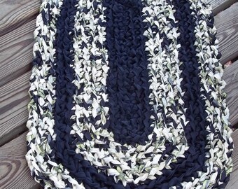 Black, Cream, White & Olive Green Crochet Rag Rug CP31