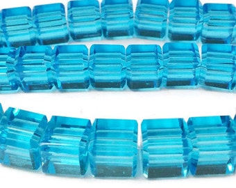 45 Square Beads 8mm, Transparent Cube Beads, Blue Beads, Glass Cube Beads, Transparent Beads, Clear Color Beads, 8mm Square Beads, 361a