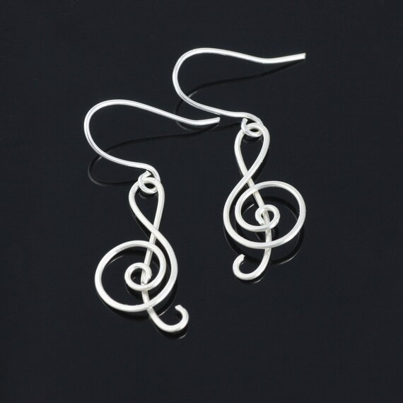 Sterling silver music note dangling earrings Free US Shipping