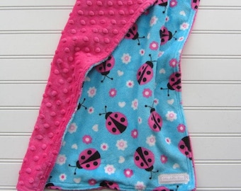 Baby Girl Minky Lovey, Pink Ladybugs Baby Girl Blanket, Double Minky Lovey Blanket, Soft Newborn Lovey, Baby Girl Shower Gift