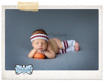 Baby Basketball Headband and Matching Leg Warmers Photo Prop, Knitted, Newborn, MADE TO ORDER