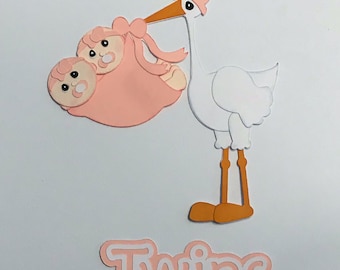 Stork Twin Girls Premade Scrapbook Pages Die CutStork Twin Boys Premade Scrapbook Pages Die Cut