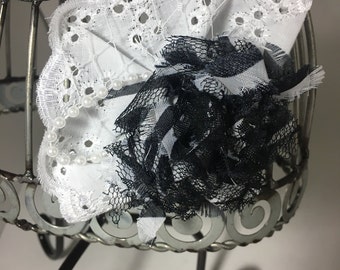 Black hair flower, white and black polka dot hair clip, flower hair clip, flower hair accessory, black hair clip, black hair flower