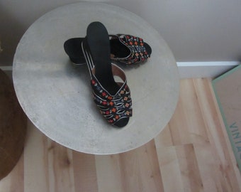 1940s Silk Chinese Slides | 40's Boudoir Slippers MCM Old Hollywood