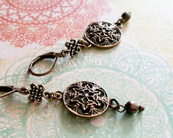 Bronze Earrings / Bead Earrings / Vintage Earrings / Flower Earrings / Victorian Earrings / Boho Earrings