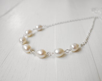 White pearl necklace minimalist chain necklace freshwater pearls necklace for women gift for her