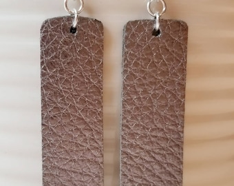 Gunmetal Leather Earrings/Bar