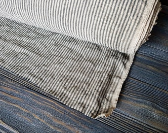Softened striped linen fabric by the meter, tissu au metre flax fabric with stripes, striped stonewashed linen fabric by the yard 200GSM